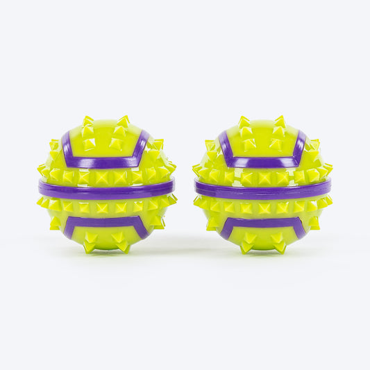 Dash Dog Spikies Squeaky Balls Toy For Dog - Green - Set Of 2