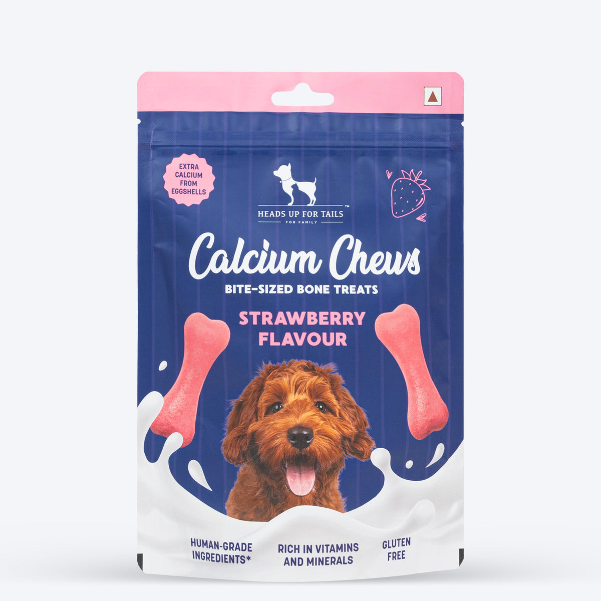 HUFT Calcium Chews Bite-Sized Bone Treats For Dog - Strawberry Flavour - 200 gm, Gluten-Free