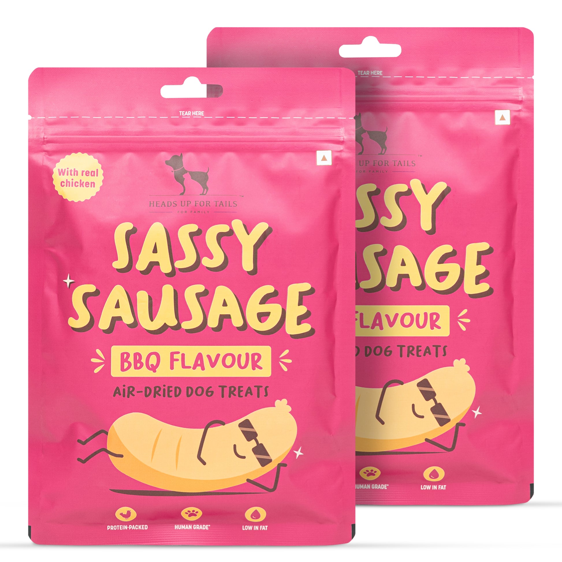 HUFT Sassy Sausage BBQ With Real Chicken Air-Dried Dog Treats - 100 g - Heads Up For Tails