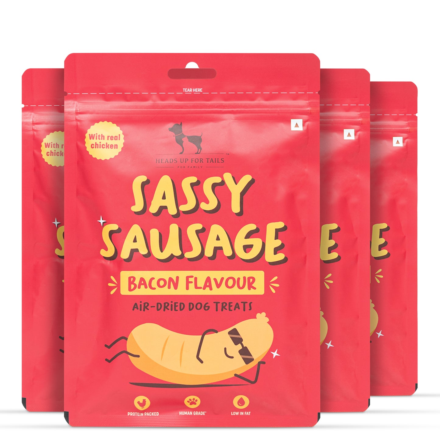 HUFT Sassy Sausage Bacon With Real Chicken Air-Dried Dog Treats - 100 g - Heads Up For Tails