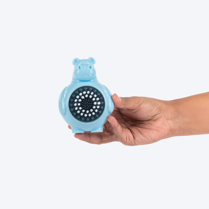 HUFT Brush Buddy Hippo Chew Toy For Dog - Blue - Heads Up For Tails