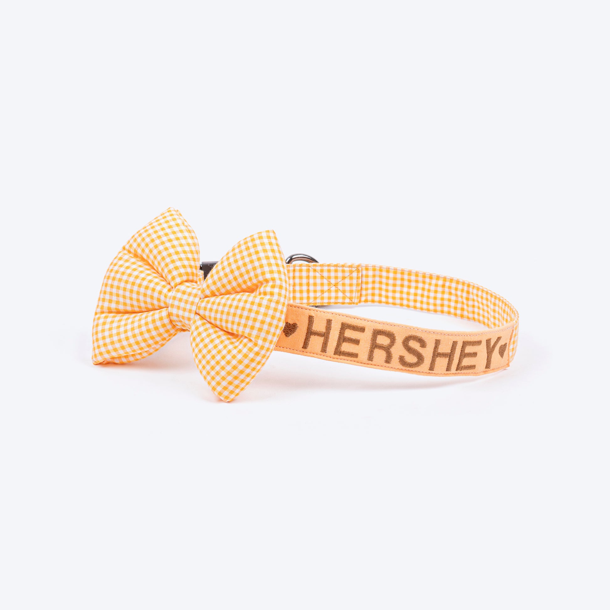 HUFT Personalised Gingham Fabric Collar With Bow Tie For Dogs - Yellow - Heads Up For Tails