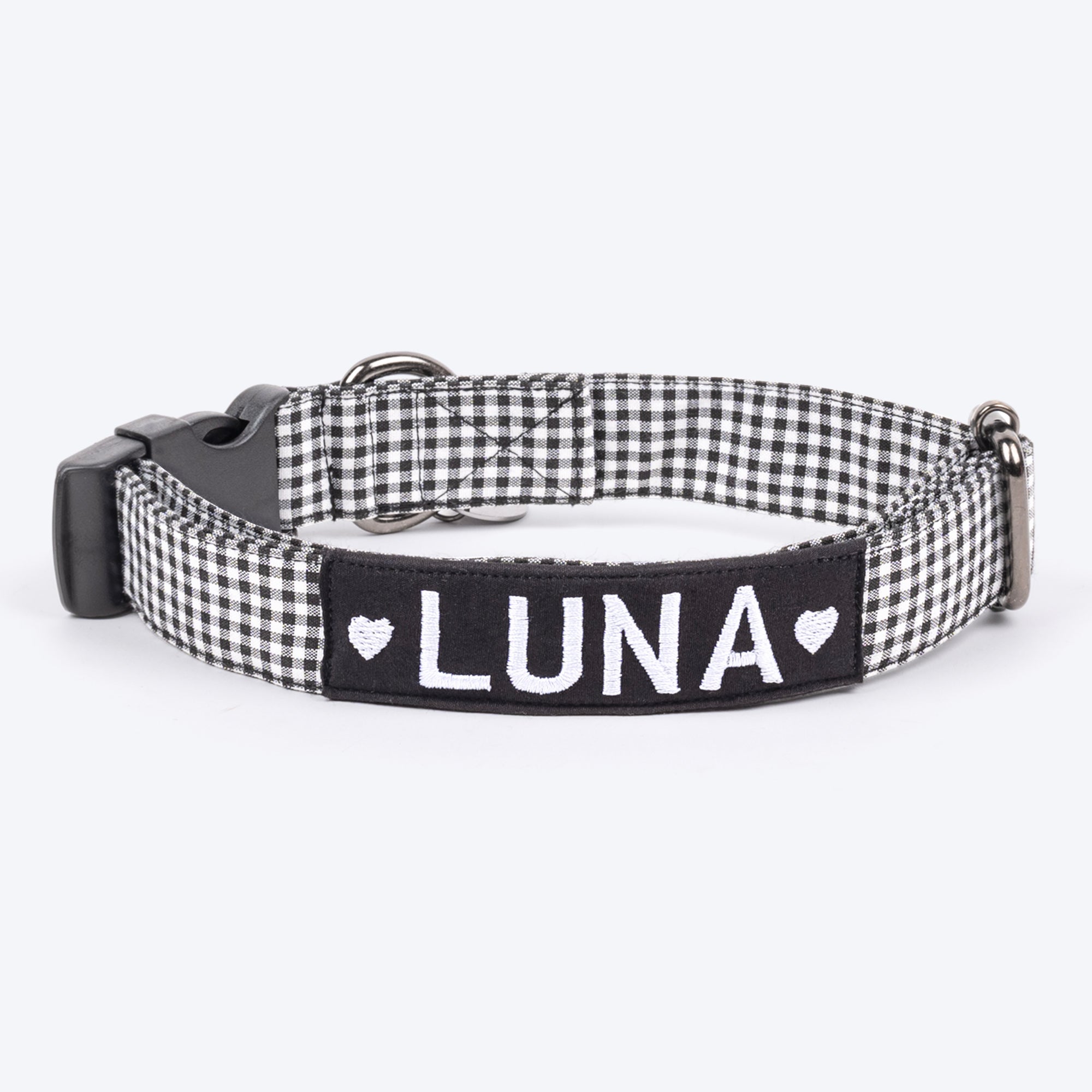 HUFT Personalised Gingham Fabric Collar With Bow Tie For Dogs Black