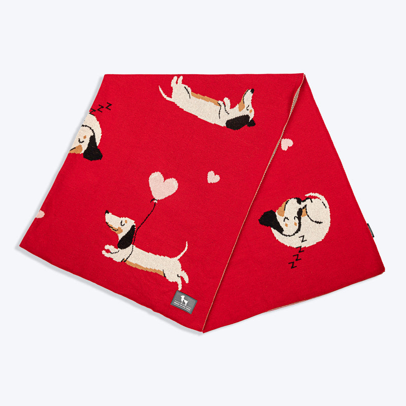 HUFT Doodle Doggo Blanket With Dog Cushion - Red