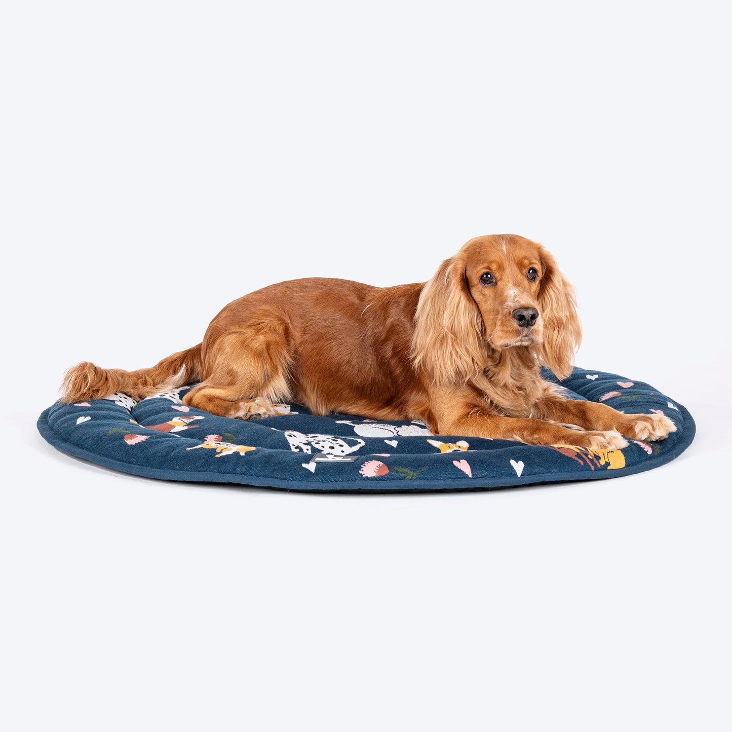 HUFT Dogs In Bloom Circular Mat For Dog & Cat - Navy