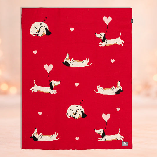HUFT Doodle Doggo Blanket With Dog Cushion - Red - Heads Up For Tails