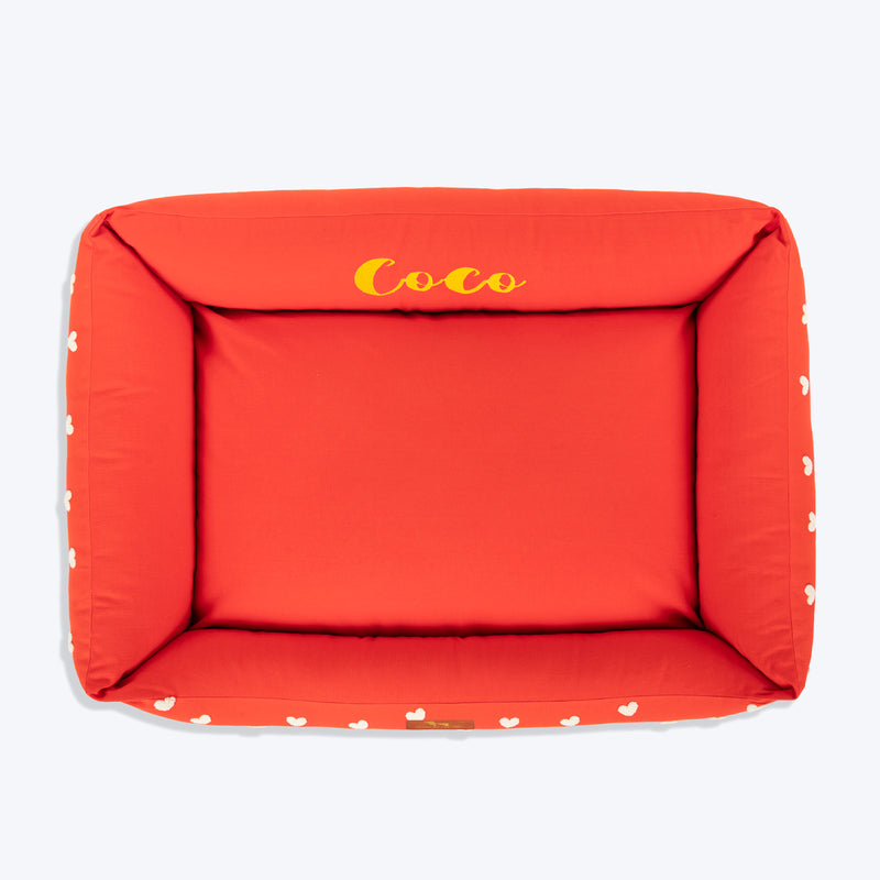HUFT Personalised Sweethearts Lounger Bed For Dog - Red