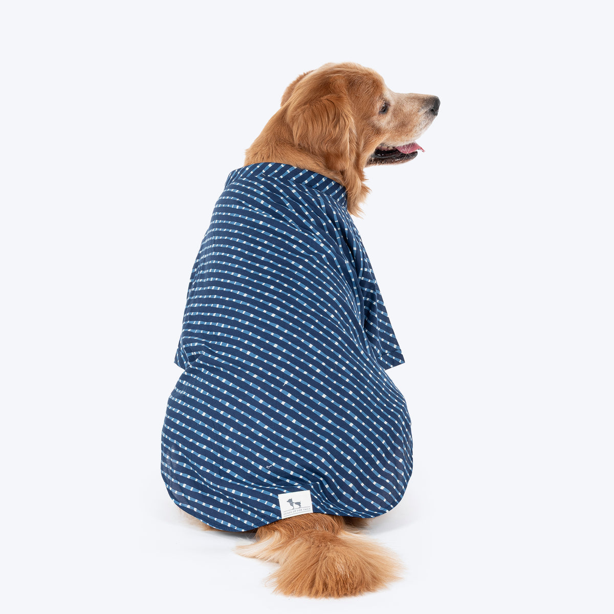 HUFT Pawdhani Lehriya Kurta For Dog - Blue, Leash Opening