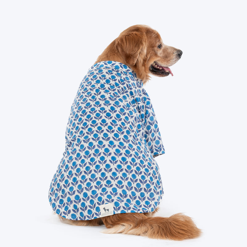 HUFT Pawbloom Kurta For Dog - Blue & White