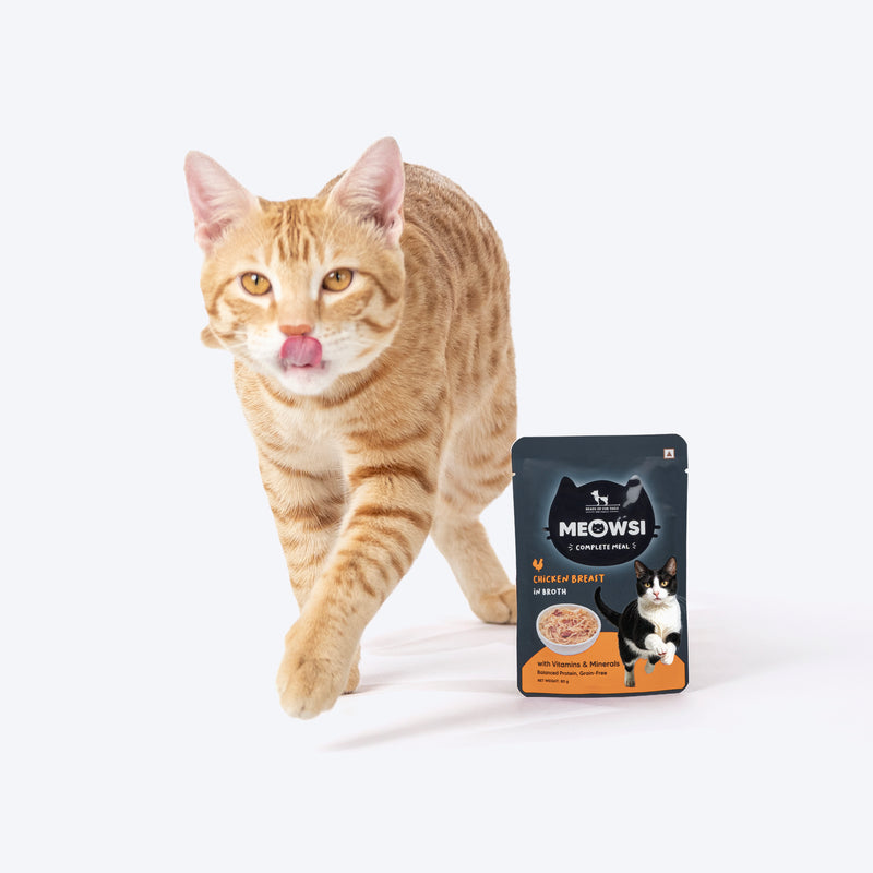 Meowsi by HUFT Chicken Breast in Broth Cat Wet Food, 80 gm, with vitamins and minerals, balanced protein, grain-free.