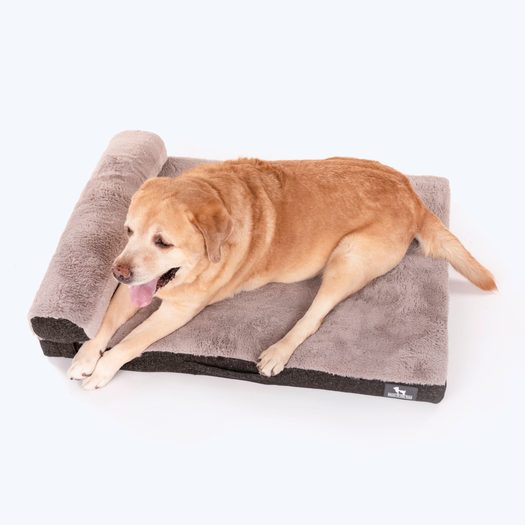 HUFT Furry Orthopedic Dog Bed Grey Made to Order Heads Up