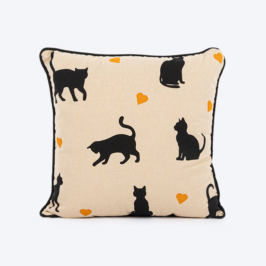 HUFT Whisker Love Printed Cushion For Pet Lovers - Beige & Black
