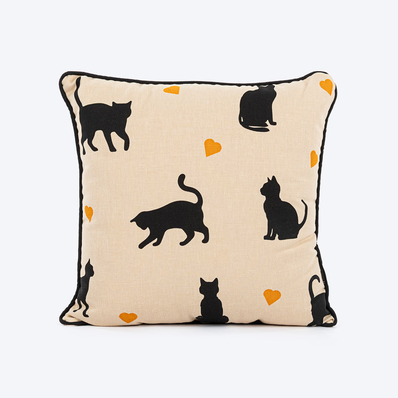 HUFT Whisker Love Printed Cushion For Pet Lovers - Beige & Black - Heads Up For Tails