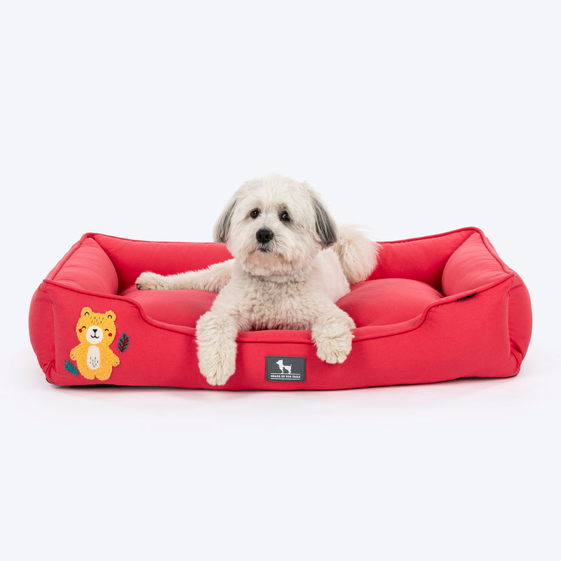 HUFT Teddy Classic Lounger Bed For Dog - Red - Heads Up For Tails