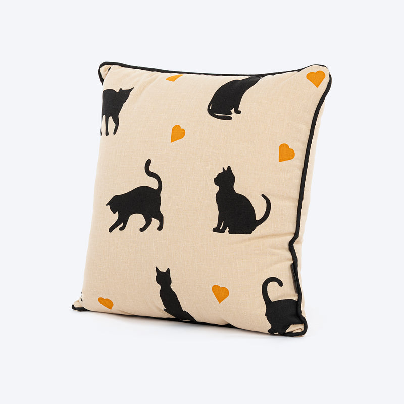 HUFT Whisker Love Printed Cushion For Pet Lovers - Beige & Black - Heads Up For Tails