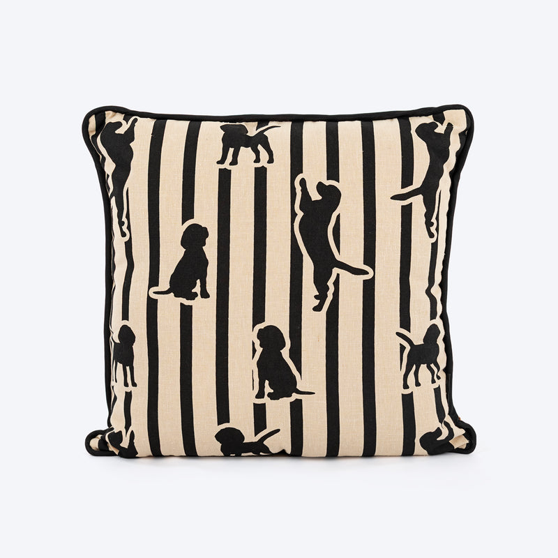 HUFT Tails & Trails Printed Cushion For Pet Lovers - Beige & Black - Heads Up For Tails