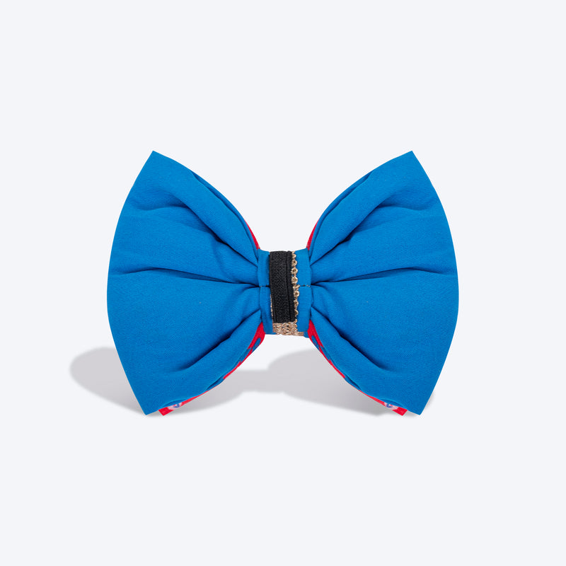 HUFT Festive Bandhej Bling Dog Bow Tie - Pink & Blue - Heads Up For Tails