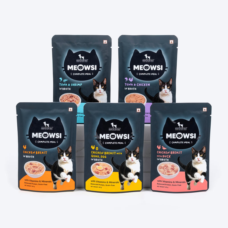 Meowsi by HUFT Tuna & Shrimp in Broth Cat Wet Food, 80 gm, complete meal with vitamins and minerals, grain-free.