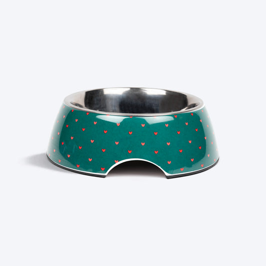 HUFT Cute Hearts Melamine Bowl For Dog & Cat - Green - Heads Up For Tails