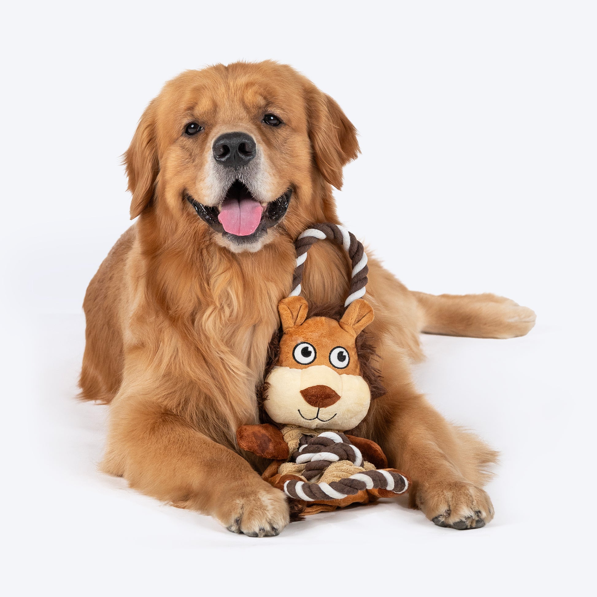 HUFT Lion With Rope Plush Toy For Dog - Brown - Heads Up For Tails