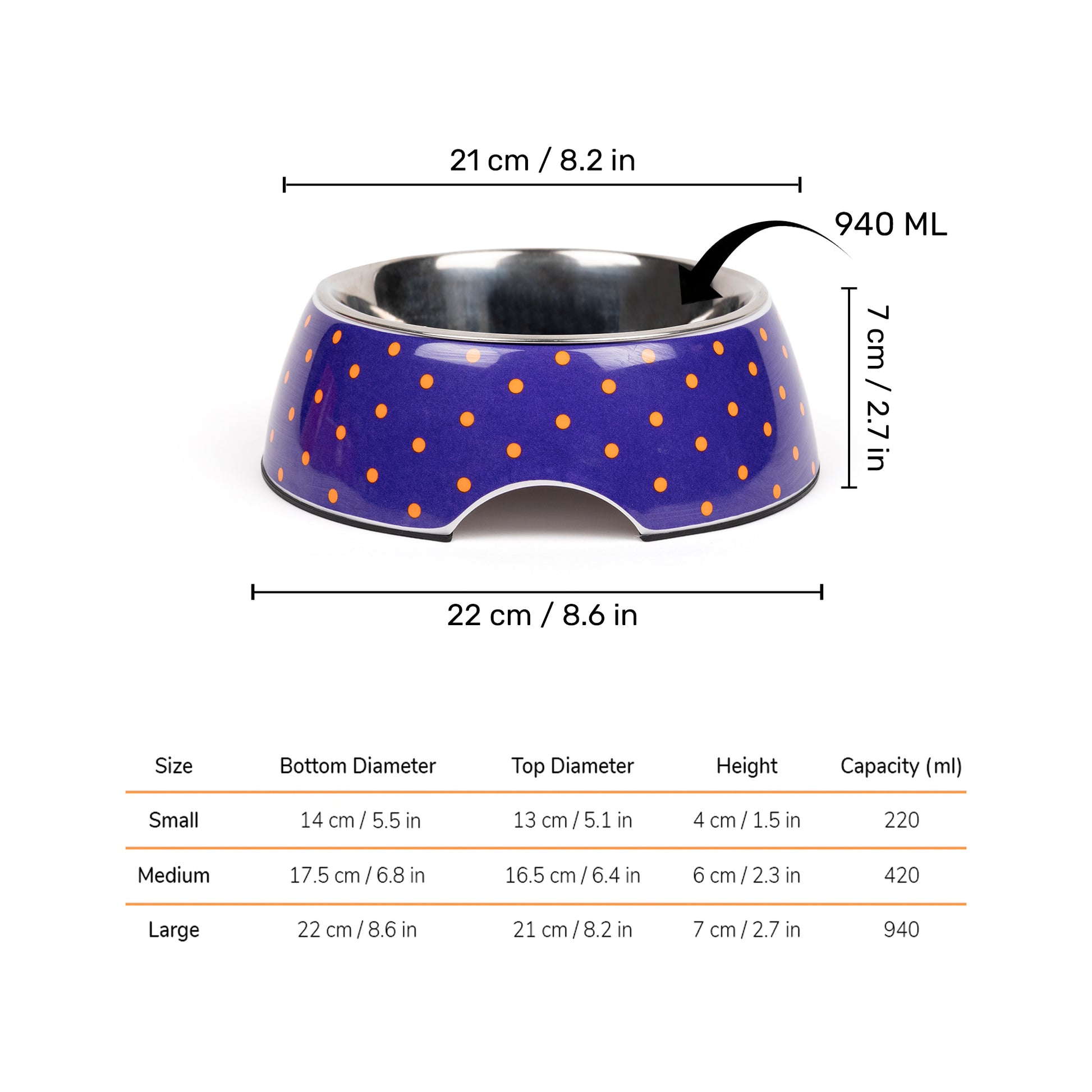 HUFT Polka Sunshine Melamine Bowl For Dog & Cat - Violet - Heads Up For Tails