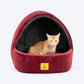 TLC Cave Bedding With Removable Cushion For Dog & Cat - Maroon & Grey - Heads Up For Tails