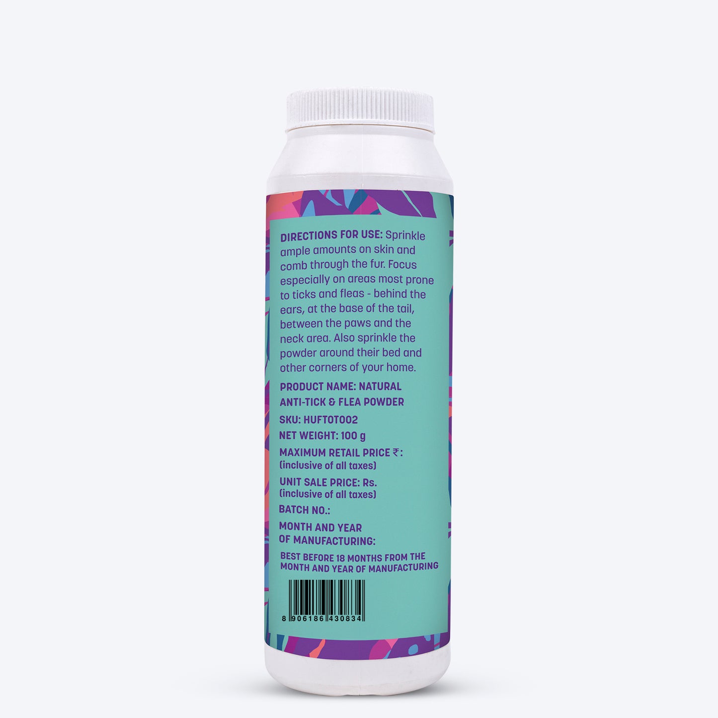 HUFT Natural Anti Tick and Flea Powder for Dogs & Cats - 100 g