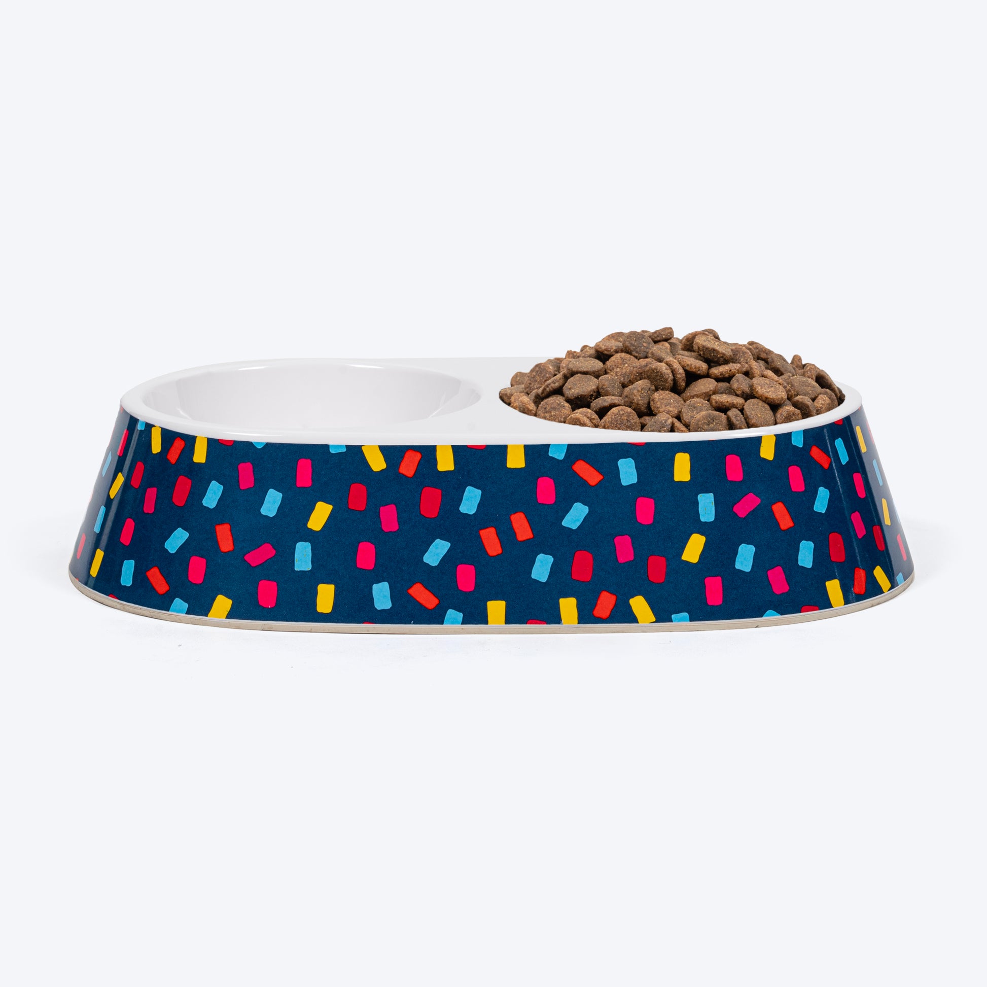 HUFT Love Confetti Printed Melamine Double Diner for Dogs - Navy - Heads Up For Tails