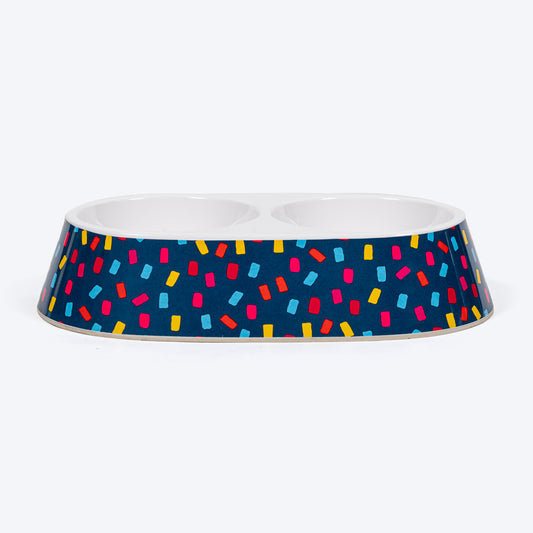 HUFT Love Confetti Printed Melamine Double Diner for Dogs - Navy