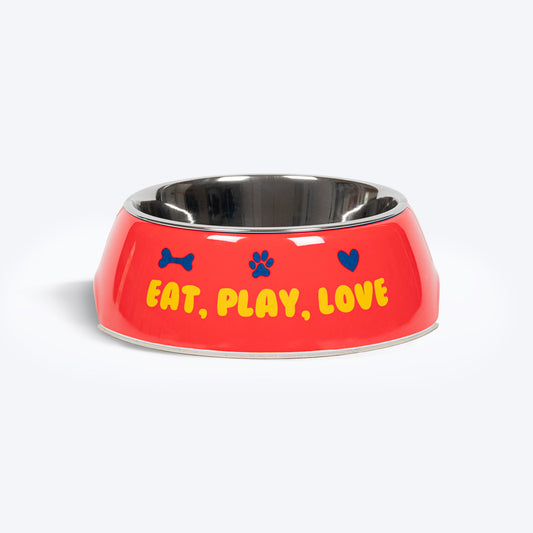 HUFT Eat Play Love Printed Melamine Bowl for Dogs - Red