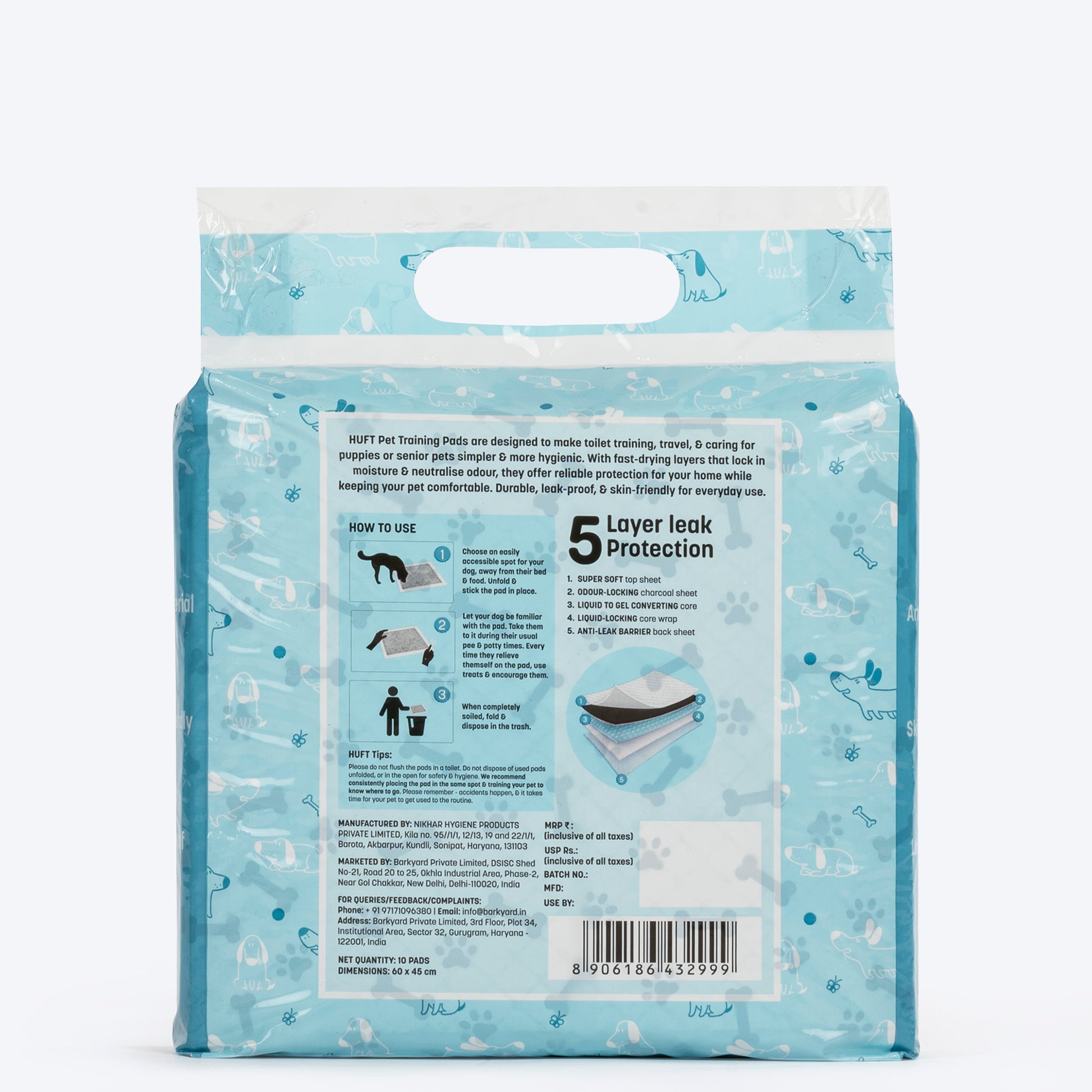 HUFT Charcoal Pet Training Pads - 60 x 45 cm - Heads Up For Tails