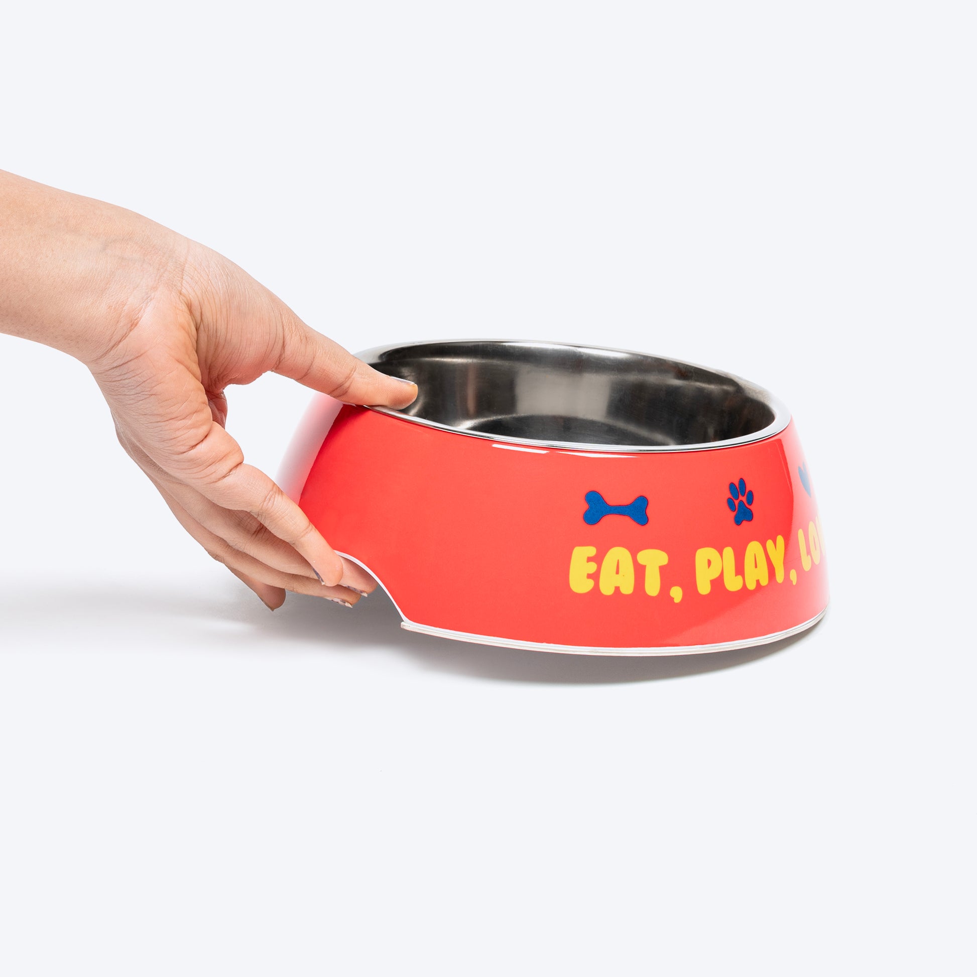 HUFT Eat Play Love Printed Melamine Bowl for Dogs - Red - Heads Up For Tails