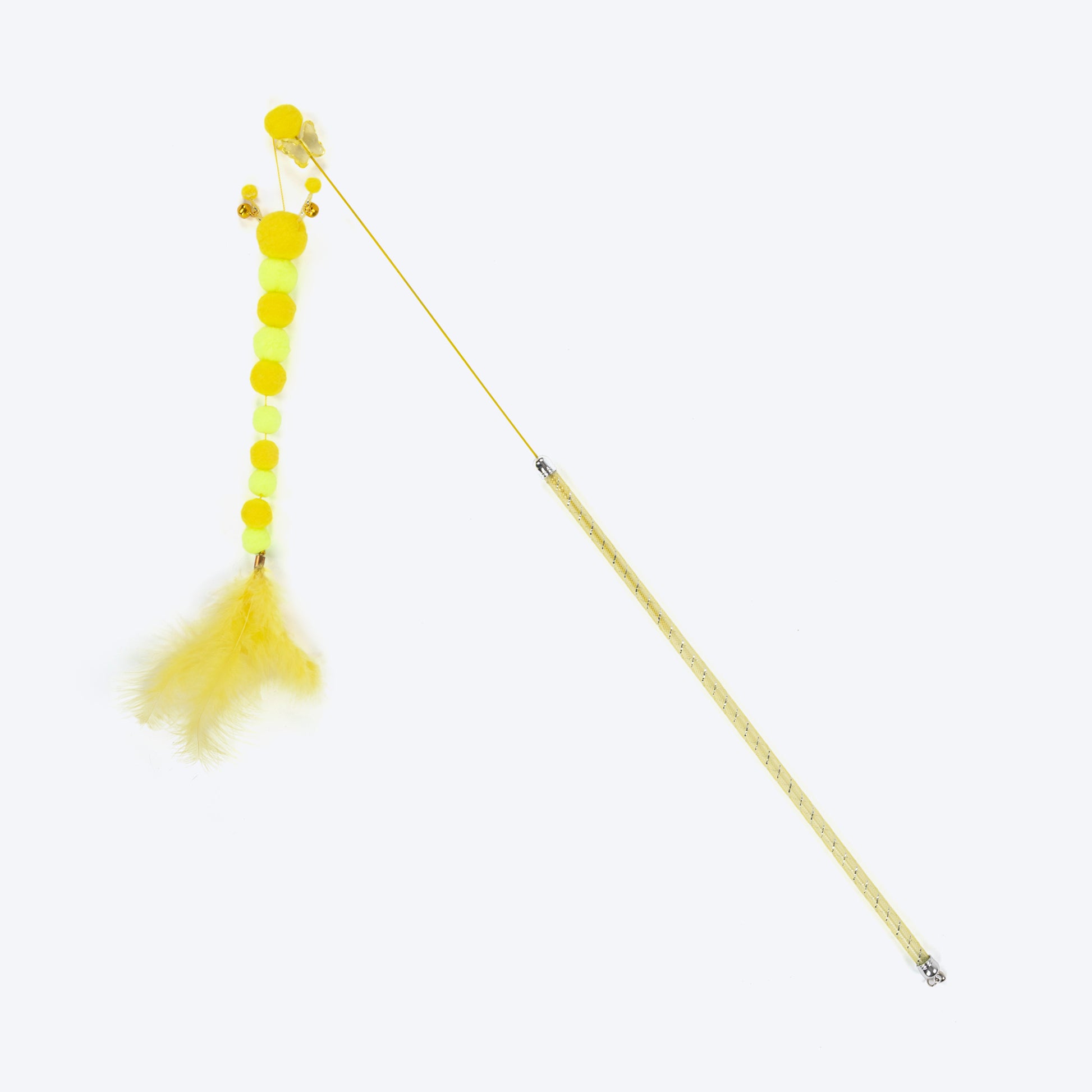 TLC Pompom Dazzle Wand Toy For Cat - Yellow - Heads Up For Tails