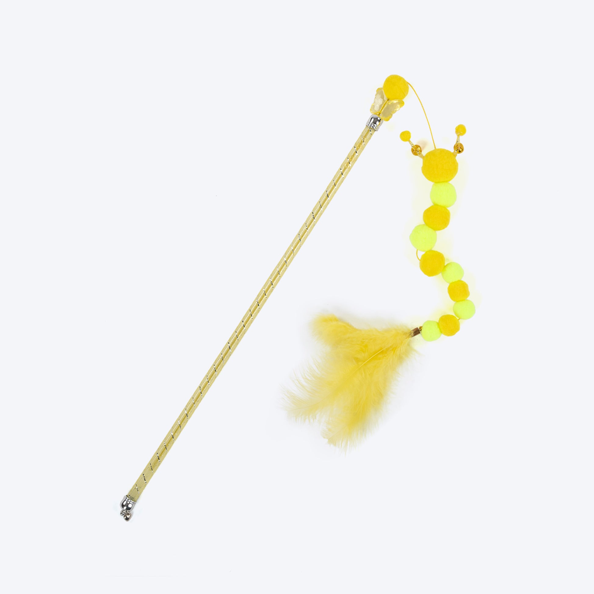 TLC Pompom Dazzle Wand Toy For Cat - Yellow - Heads Up For Tails