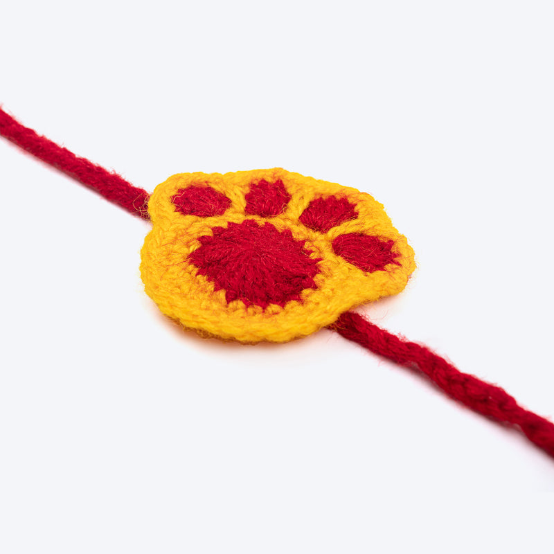 HUFT Furever Bandhan Crochet Rakhi For Cat & Dog - Red & Yellow - Heads Up For Tails