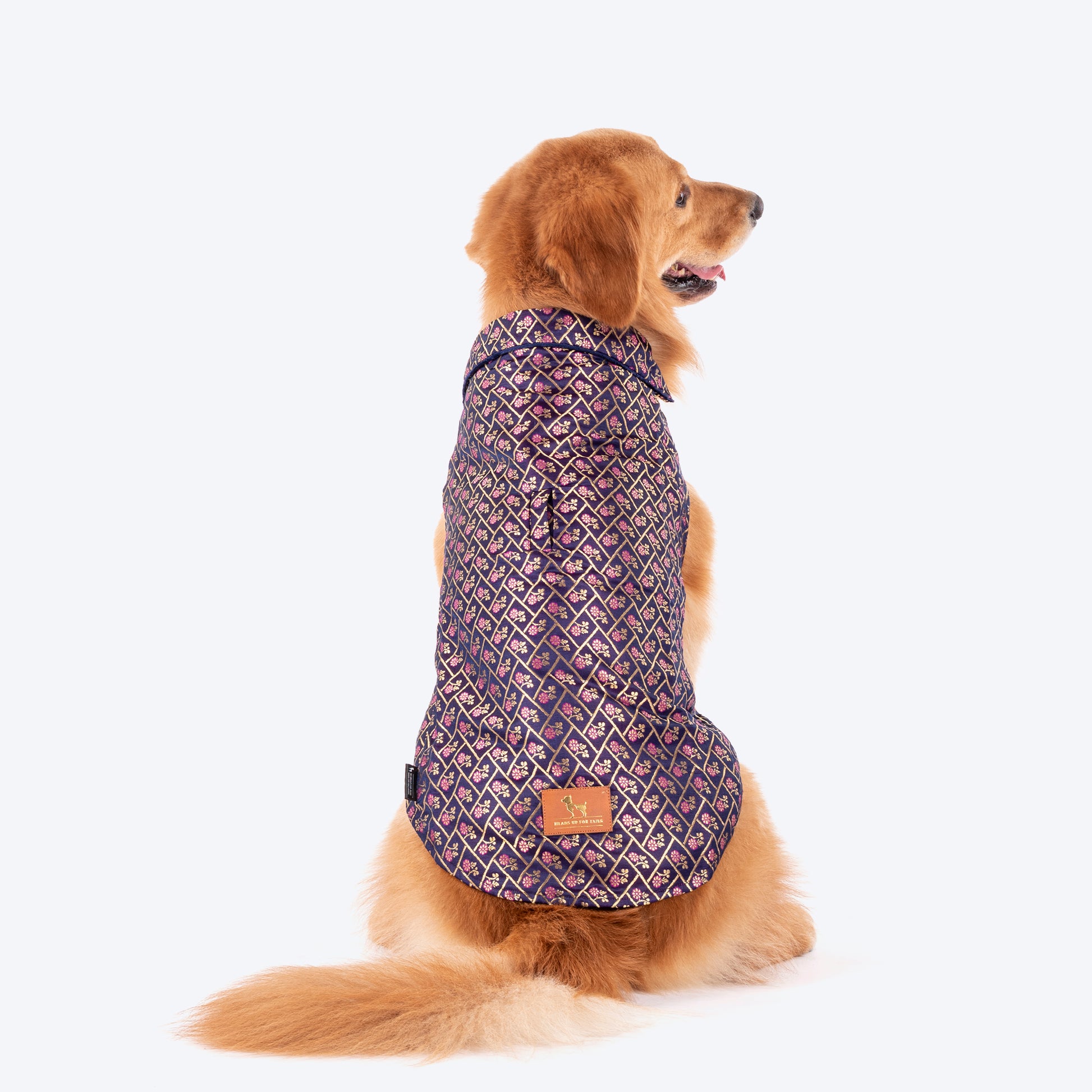 HUFT Petals & Pyaar Brocade Sherwani For Dog - Navy Blue - Heads Up For Tails