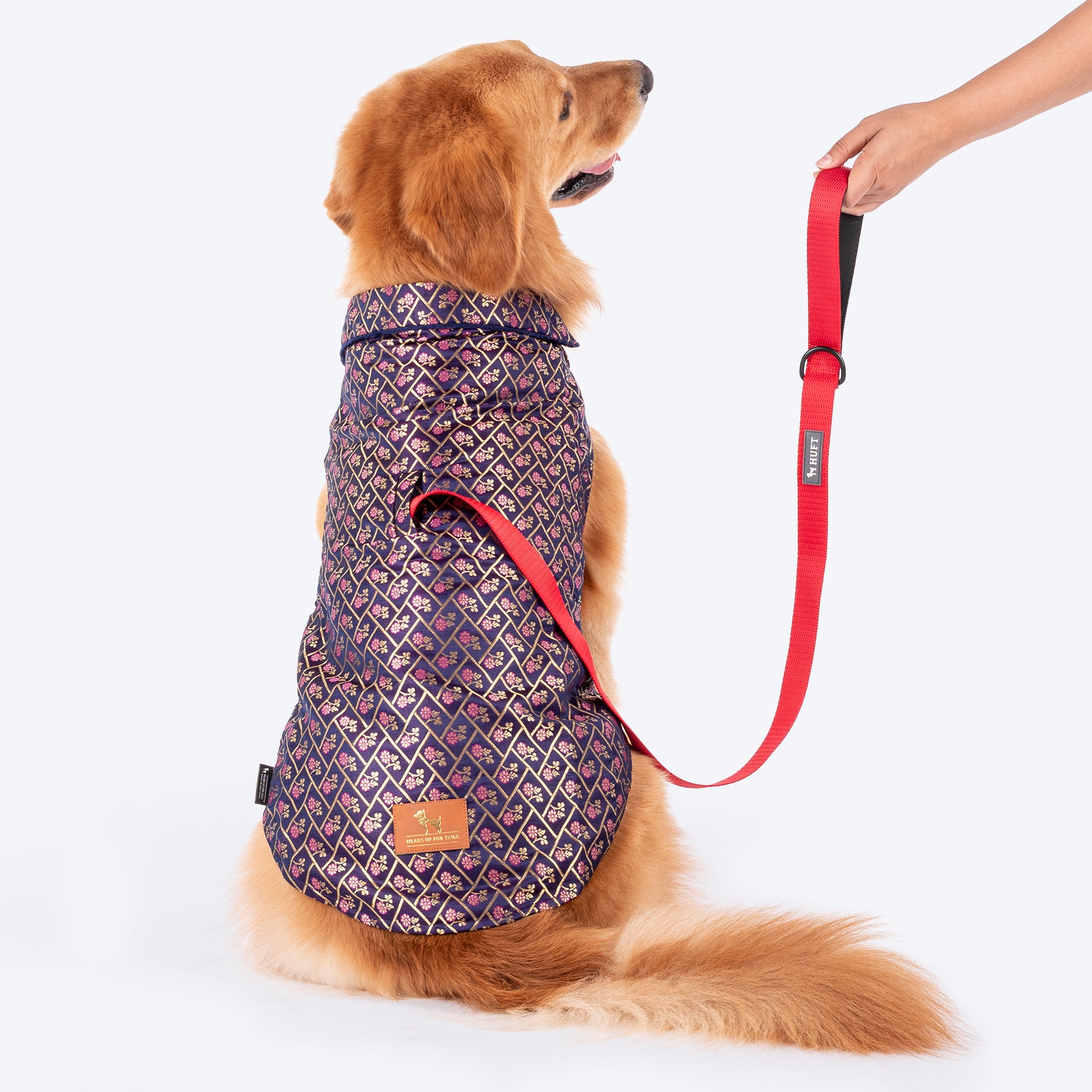 HUFT Petals & Pyaar Brocade Sherwani For Dog - Navy Blue - Heads Up For Tails
