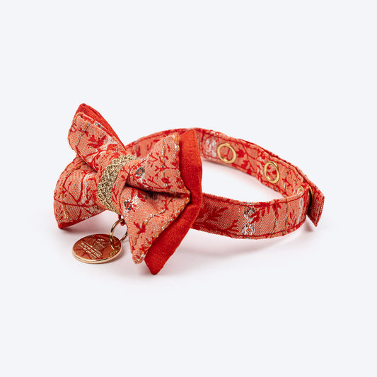 HUFT Desi Bloom Bow Tie With Strap For Cat - Orange