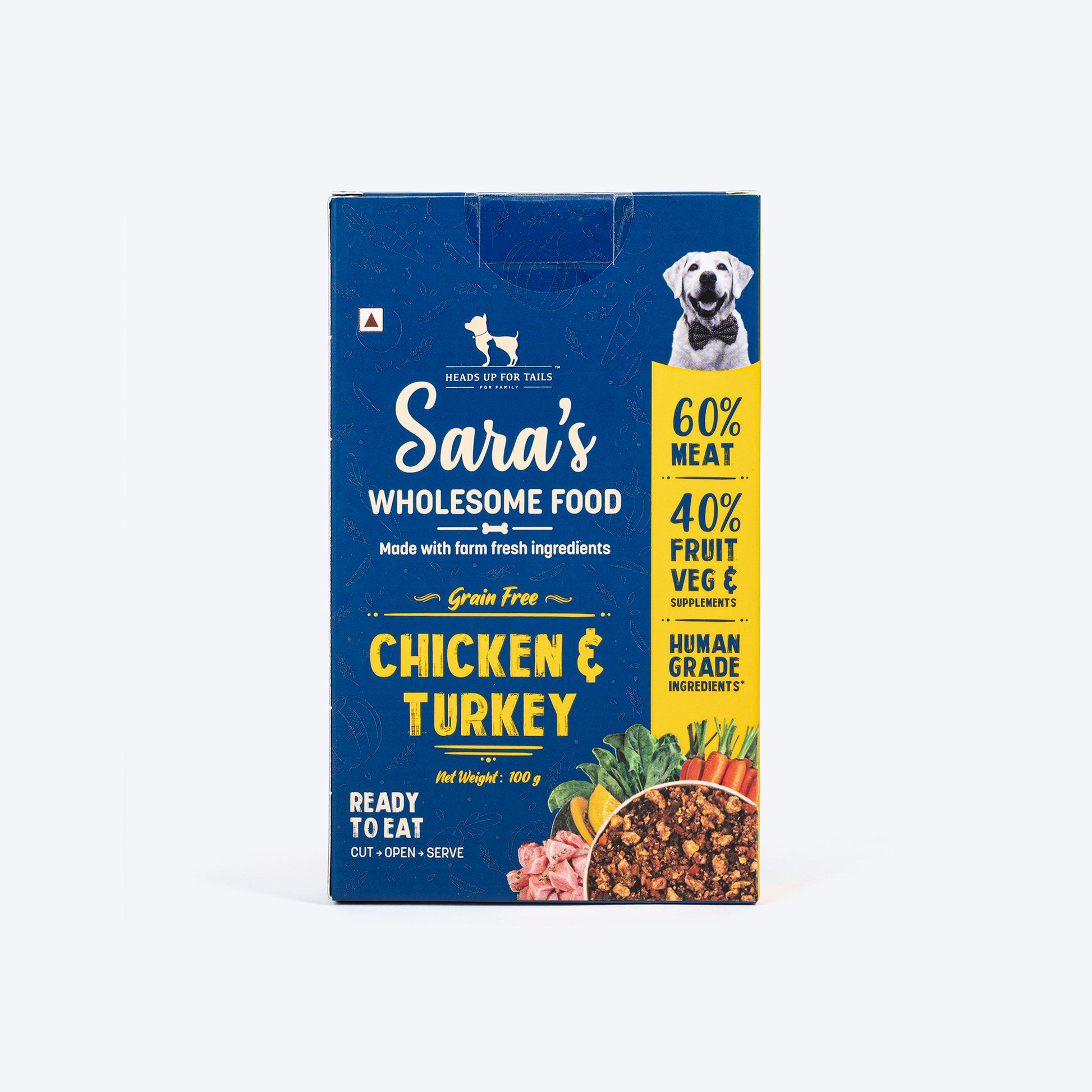 HUFT Sara's Wholesome Food - Classic Chicken & Brown Rice And Grain-Free Turkey Combo (2 x 100 g) - Heads Up For Tails