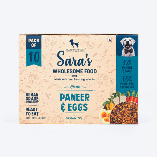 HUFT Sara's Wholesome Food - Classic Paneer And Eggs Dog Food - Pack of (10 X 100g) - Heads Up For Tails