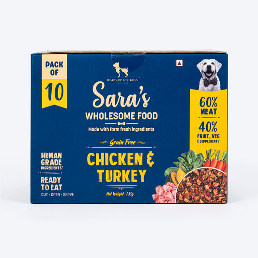 HUFT Sara's Wholesome Food - Grain-Free Chicken And Turkey Dog Food - Pack of (10 X 100g) - Heads Up For Tails