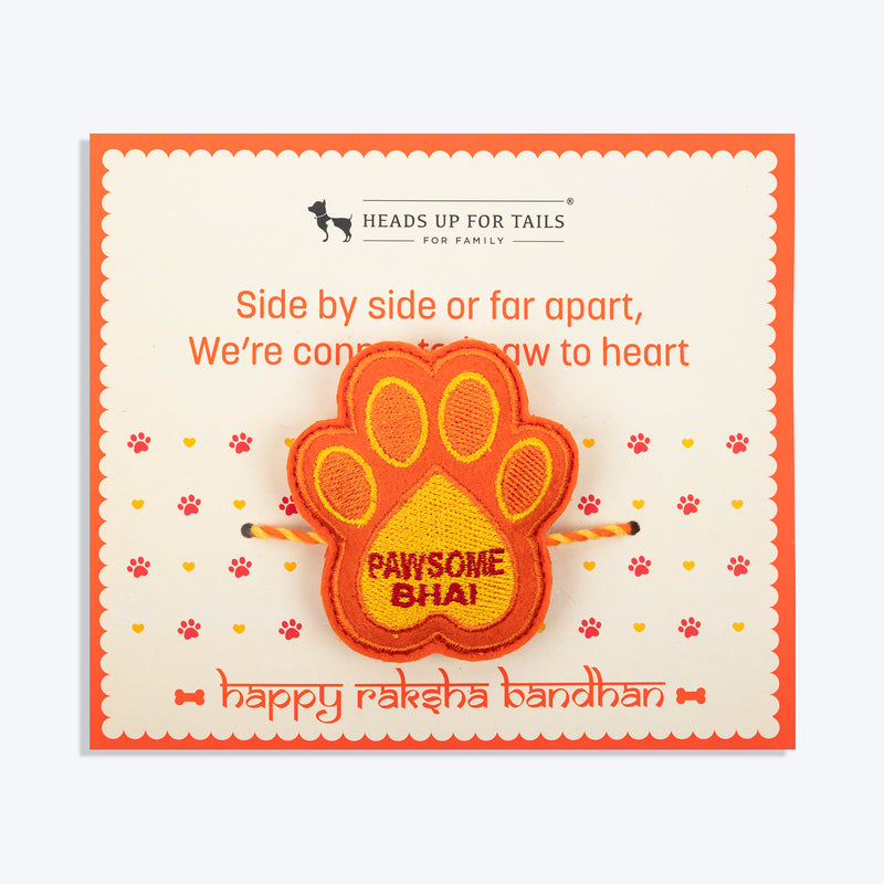 HUFT Pawsome Bhai Tie Rakhi For Dog & Cat - Orange