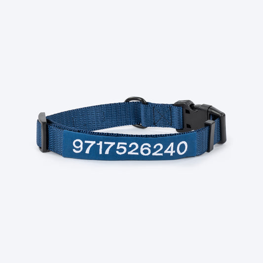 HUFT Personalised Classic (Mobile No.) Dog Collar - Navy