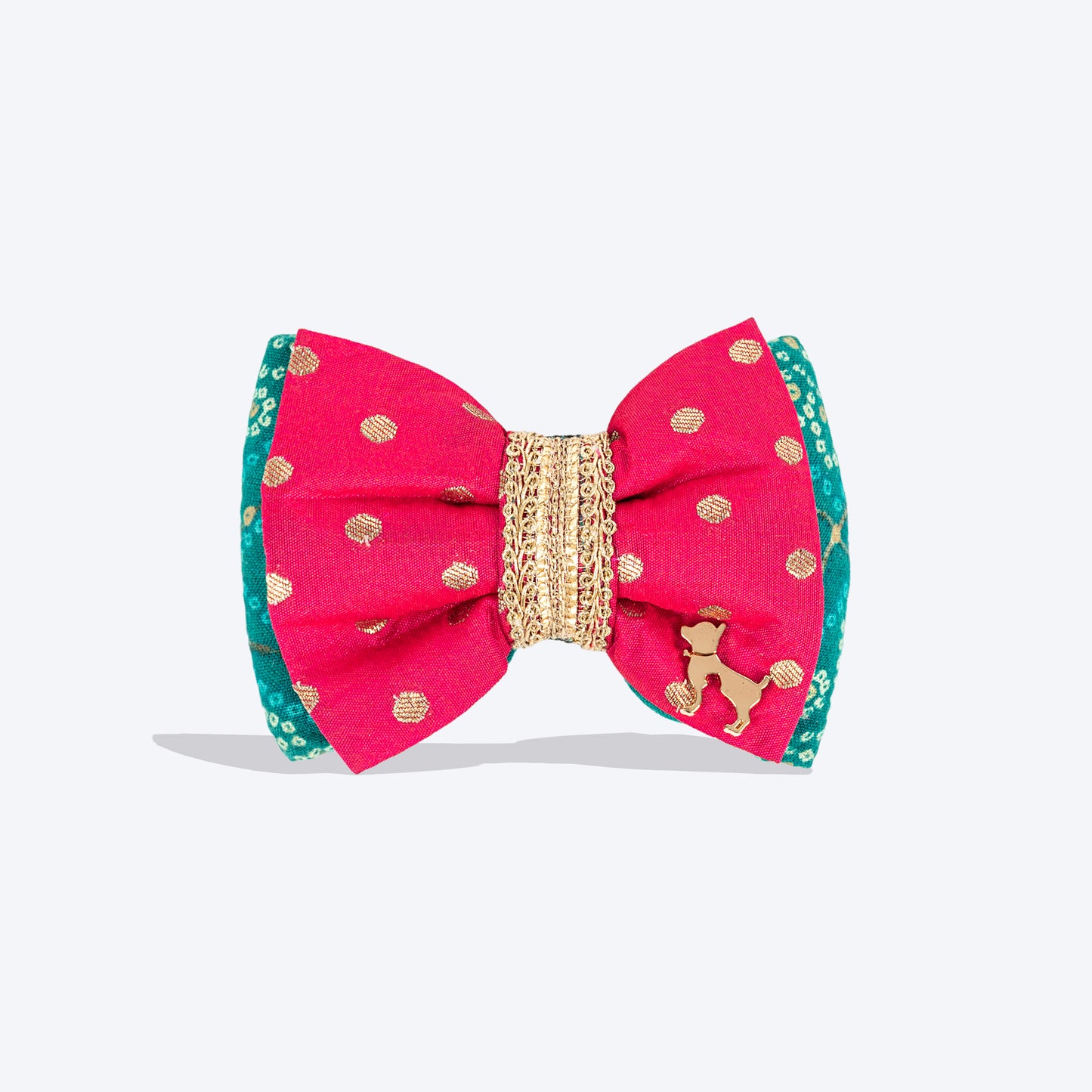 HUFT Desi Glam Bow Tie For Dog - Pink & Green