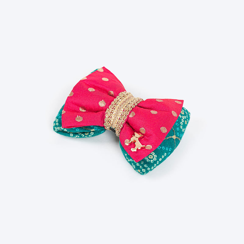HUFT Desi Glam Bow Tie For Dog - Pink & Green - Heads Up For Tails