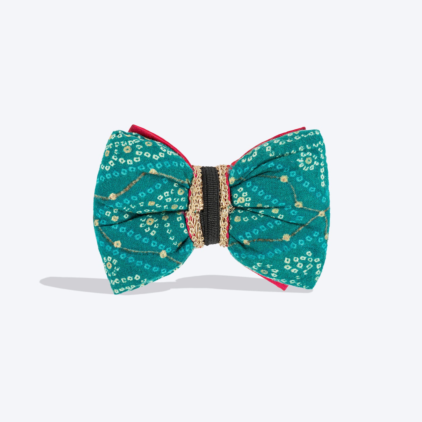 HUFT Desi Glam Bow Tie For Dog - Pink & Green