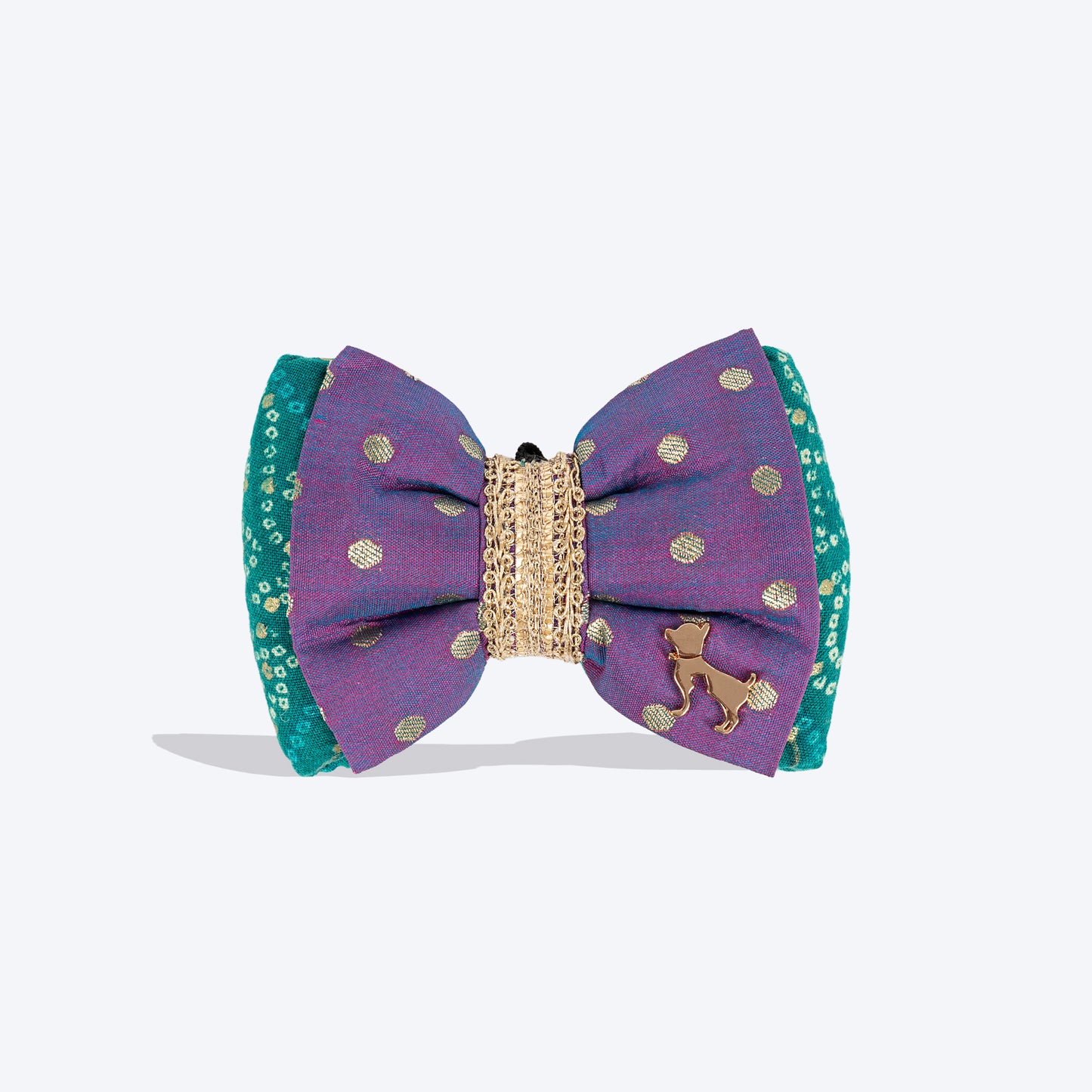 HUFT Desi Glam Bow Tie For Dog - Purple & Green