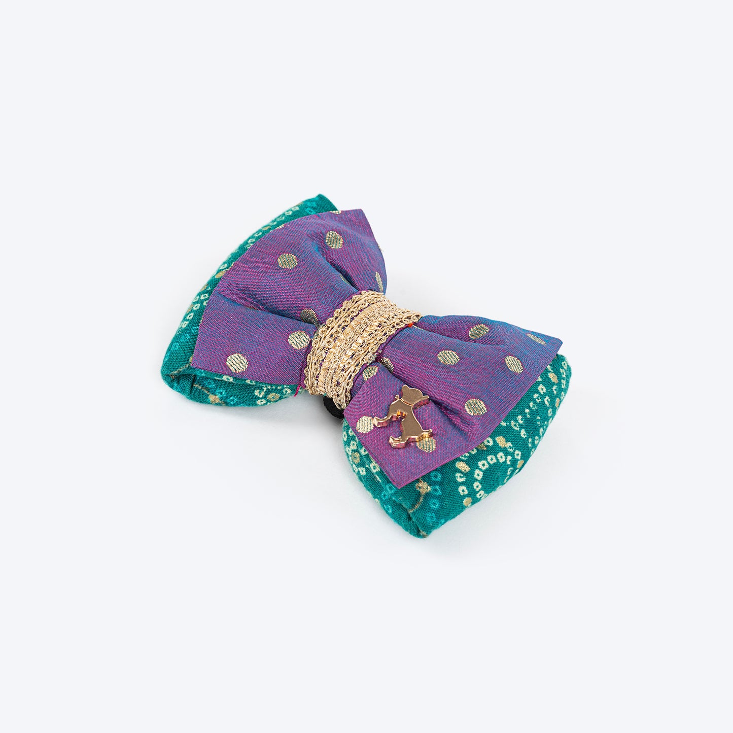 HUFT Desi Glam Bow Tie For Dog - Purple & Green