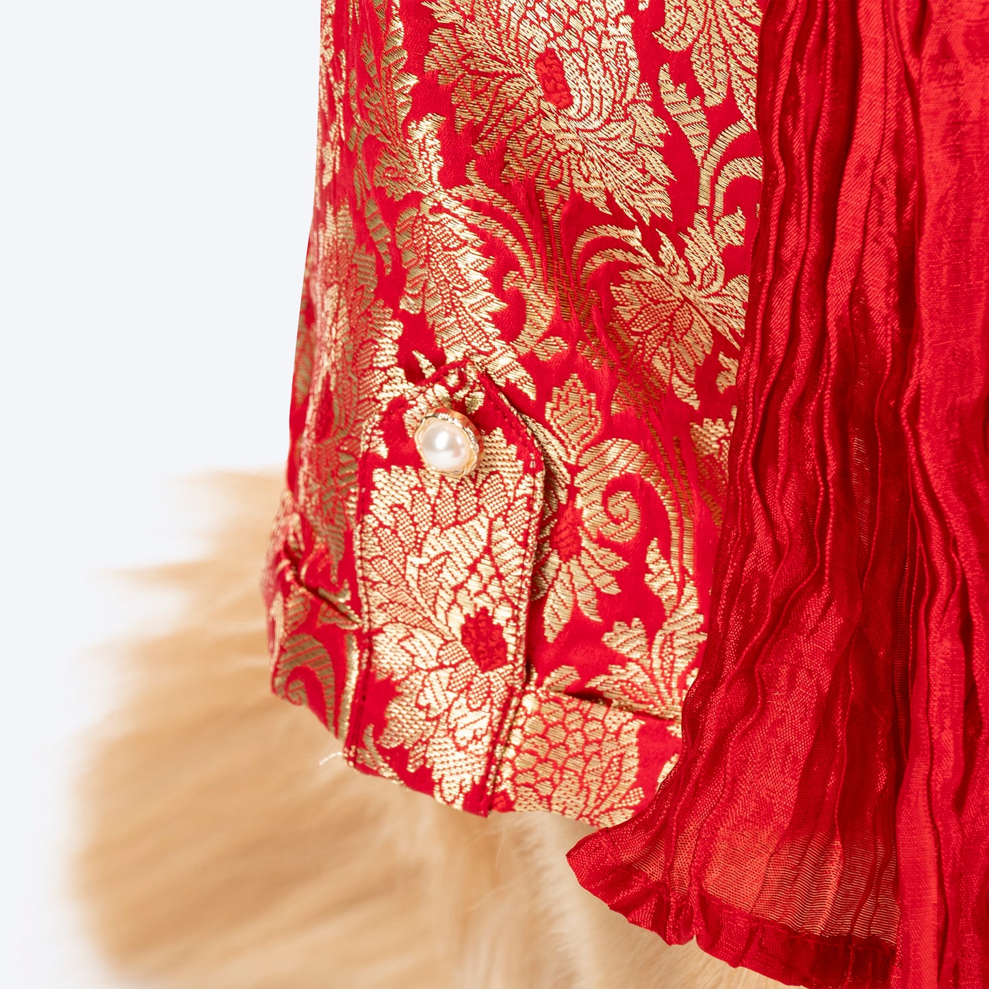 HUFT Customised Shahi Pawloom Brocade Kurta With Dupatta For Dog - Red