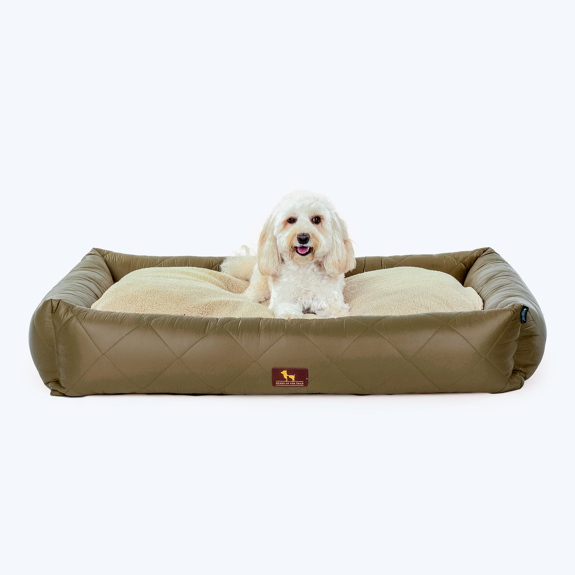 HUFT Fluff & Puff Quilted Lounger Dog Bed - Olive Green - Heads Up For Tails